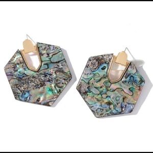 Simulated Abalone Shell Hexagon Dangle Fashion Statement Earrings